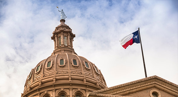 A historical landmark and a flag